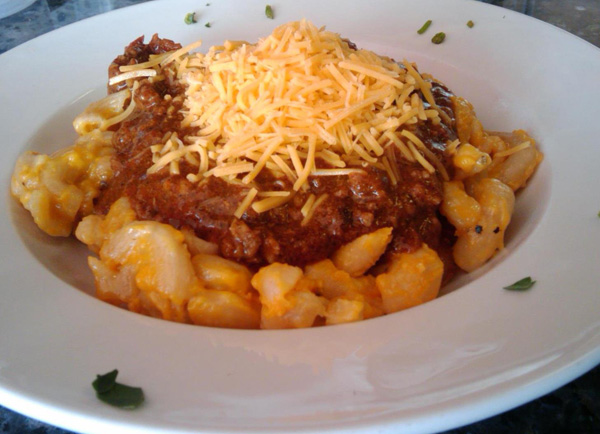 Gluten-free Mac 'n Cheese 'n Chili from Addiction Bistro.